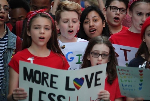 Young people from the Broadway community sing John Lennon's 'Imagine' for peace Photo